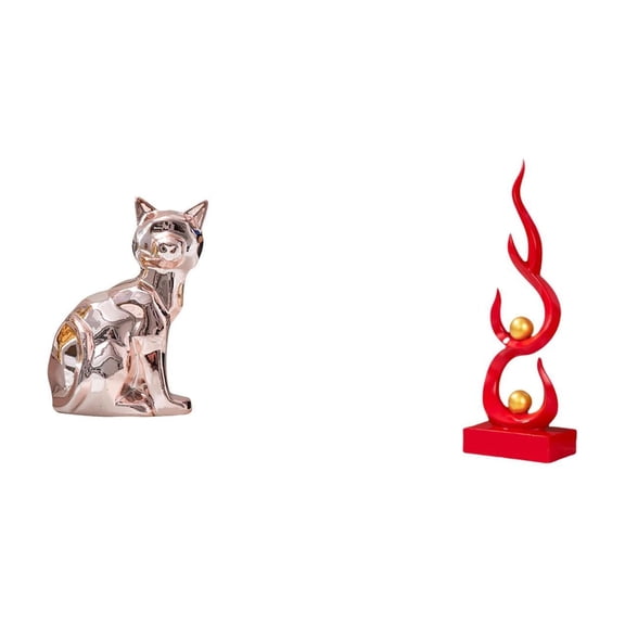 2 Pieces Cat Statue Abstract Fire Sculpture Desktop Figurine Ceramic Material for Home Office Shelf Decor