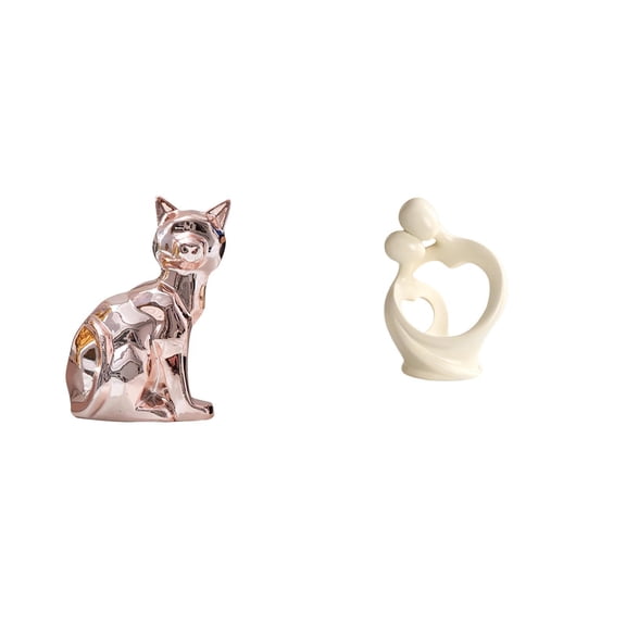 2 Pieces Cat Statue Abstract Sculpture Resin Material Artistic Decor for Home Office Living Room Shelf
