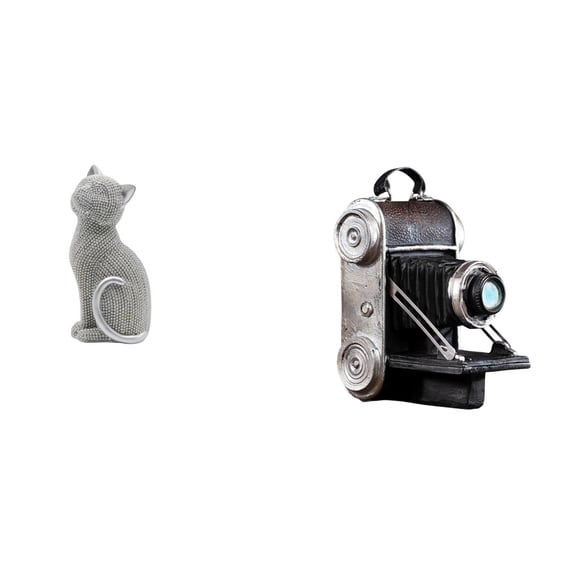 2 Pieces Cat Statue Camera Figurine Resin Material Perfect for Bookshelf Living Room Office Decor
