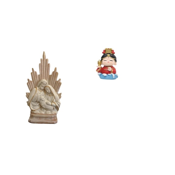 2 Pieces Catholic Statue Holy Family Figurine Mazu Mother Resin Sculpture for Home Office Table Decoration Collectors