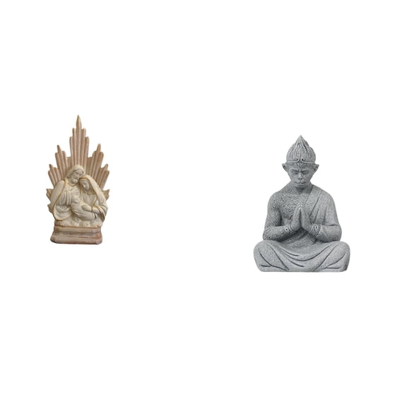 2 Pieces Catholic Statue Monkey Buddha Figurine Resin Sandstone Durable Decor for Office Table Home