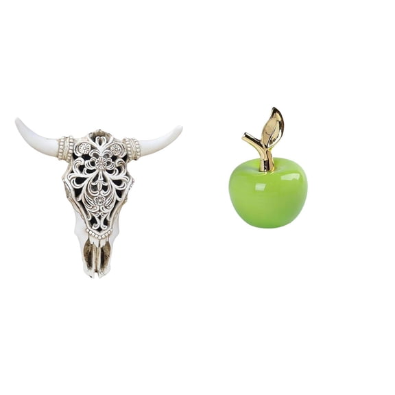 2 Pieces Ceramic Figurine Skull Wall Sculpture Resin Cow Head Wall Decor Creative Pattern for Cafe Home Office Farmhouse