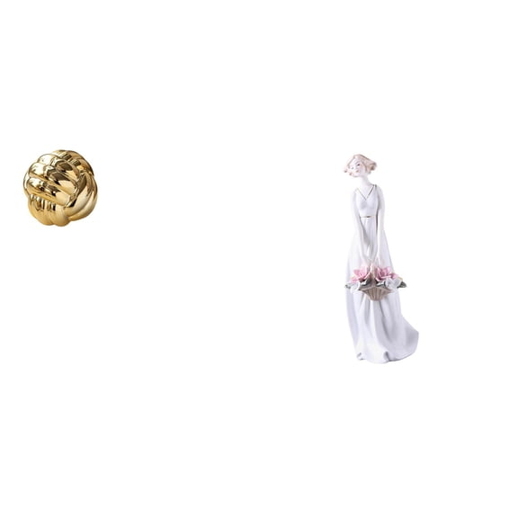 2 Pieces Ceramic Figurine Yarn Ball Ornament Girl Statue Gold Finish for Living Room Shelf Bedroom Office Decor