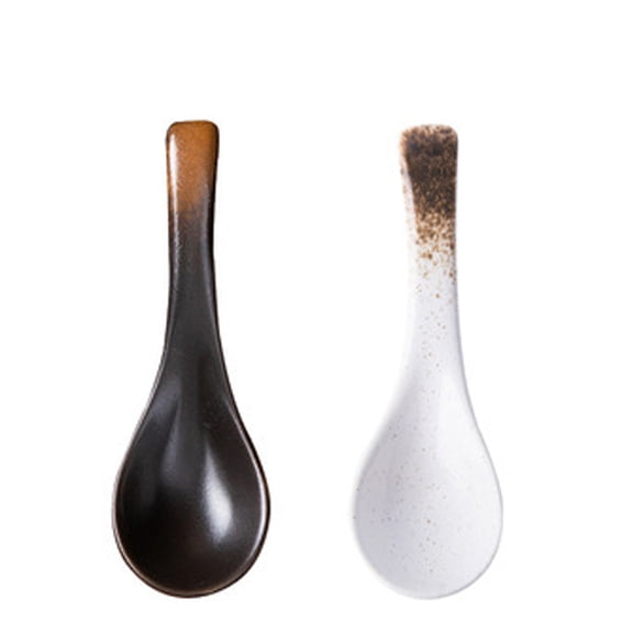 2 Pieces Ceramic Soup Spoons Set Retro Ramen Bowl Soup Spoon Suitable for Soup, Gravy, Cake, Oatmeal, DumplingsStyle:Style 3;