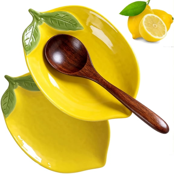 2 Pieces Ceramic Spoon Rest, Lemon Spoon Rest for Kitchen Counter, Heat Resistant Utensil Holder for Stove Top