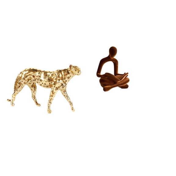 2 Pieces Cheetah Figurine Abstract Thinker Sculpture Resin Material Modern Tabletop Ornament Collection Decor