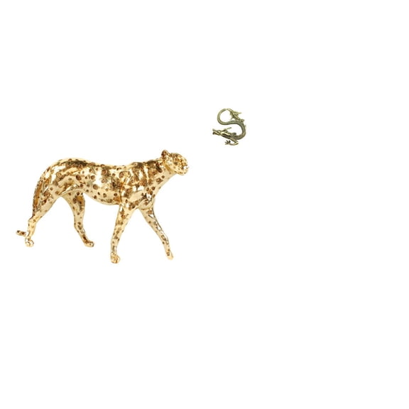 2 Pieces Cheetah Figurine Brass Sculpture Tabletop Ornament Distinctive Resin Material for Office Home Decor