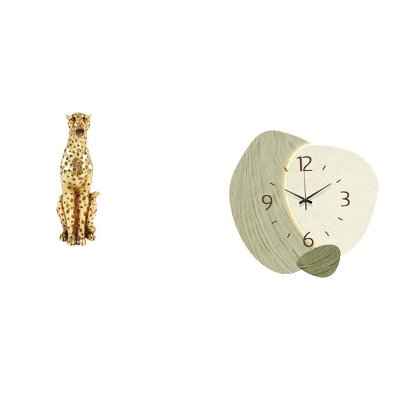 2 Pieces Cheetah Figurine Decorative Wall Clock Resin Material Silent Function for Home Office Kitchen