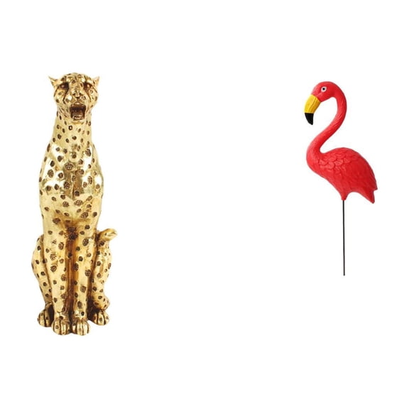 2 Pieces Cheetah Figurine Flamingo Garden Stake Sculpture HDPE Material for Office Home Garden Decoration Holiday Spring