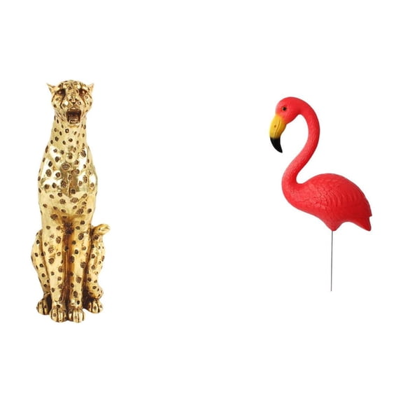 2 Pieces Cheetah Figurine Flamingo Garden Stake Statue HDPE Material Decorative for Home Office Garden Decor