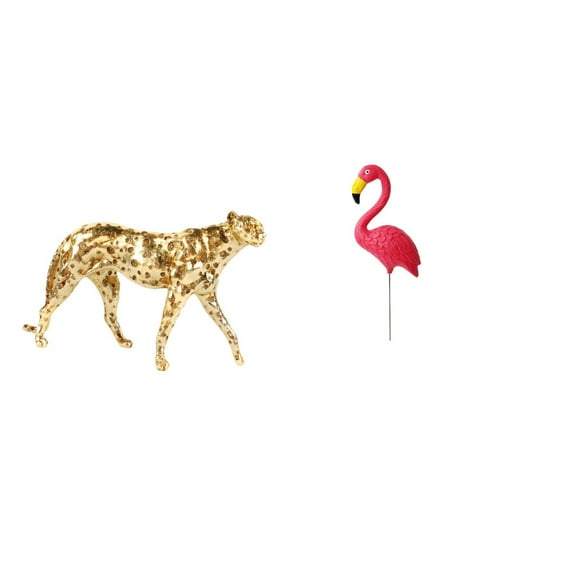 2 Pieces Cheetah Figurine Flamingo Statue Garden Stake HDPE Material Artistic Home Office Garden Decor