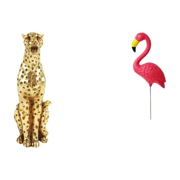 2 Pieces Cheetah Figurine Flamingo Statue Garden Stake HDPE Material for Desktop Living Room Office Decoration