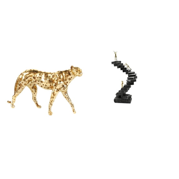 2 Pieces Cheetah Figurine Ladder Statue Abstract Resin Sculpture Artistic Decor for Home Office Bookshelf
