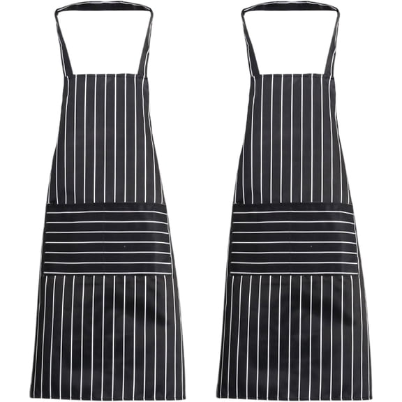 2 Pieces Chef Apron,Black and White Stripes Adjustable Apron with Pockets,Cooking Apron Kitchen Apron for Men Woman Home Kitchen Restaurant Coffee House Baking Painting