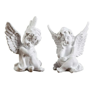 2 Pieces Cherubs Angels Statue, Resin Small Handmade Christmas Adorable Modern Ornaments Sculpture Figurines for Home Decor Tabletop White