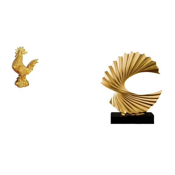 2 Pieces Chicken Sculpture Rooster Figurine Ocean Wave Statue Resin Material Modern Decor for Bedroom Living Room Office
