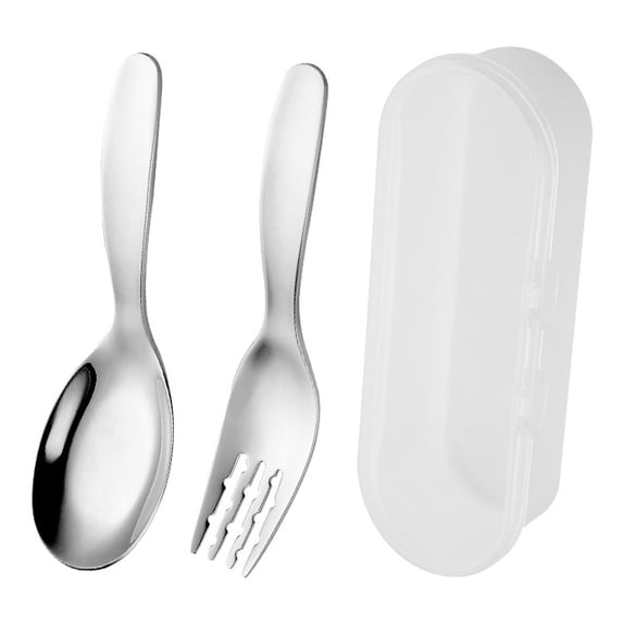2 Pieces Children Fork Spoon Set with Travel Case for Lunch Box, Stainless Steel Kids Silverware Flatware Set