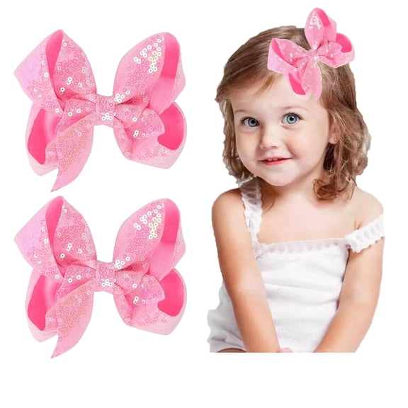 2 Pieces Christmas Hair Bows Clips for Girls 6 Inches Handmade Sequins Large Bows Alligator Hair Clips Hair Barrettes Accessories for Women Teens Girls Kids (Pink)