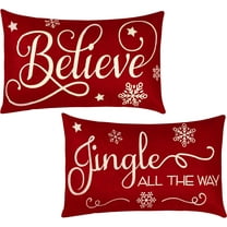 2 Pieces Christmas Pillow Covers 12 x 20 Inch Xmas Believe Throw Pillow Cases Red Cushion Cover Rectangle Xmas Linen Pillowcases for Home Bedroom Couch Sofa Christmas Decorations