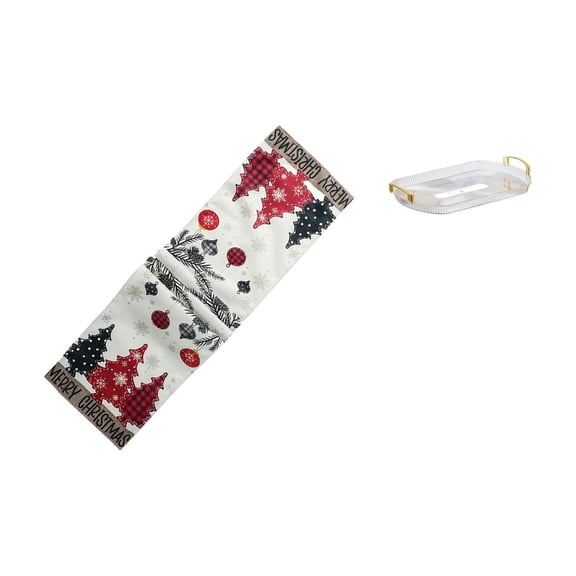 2 Pieces Christmas Table Runner Storage Tray Decorative Polyester Material for Dining Room Holiday Home