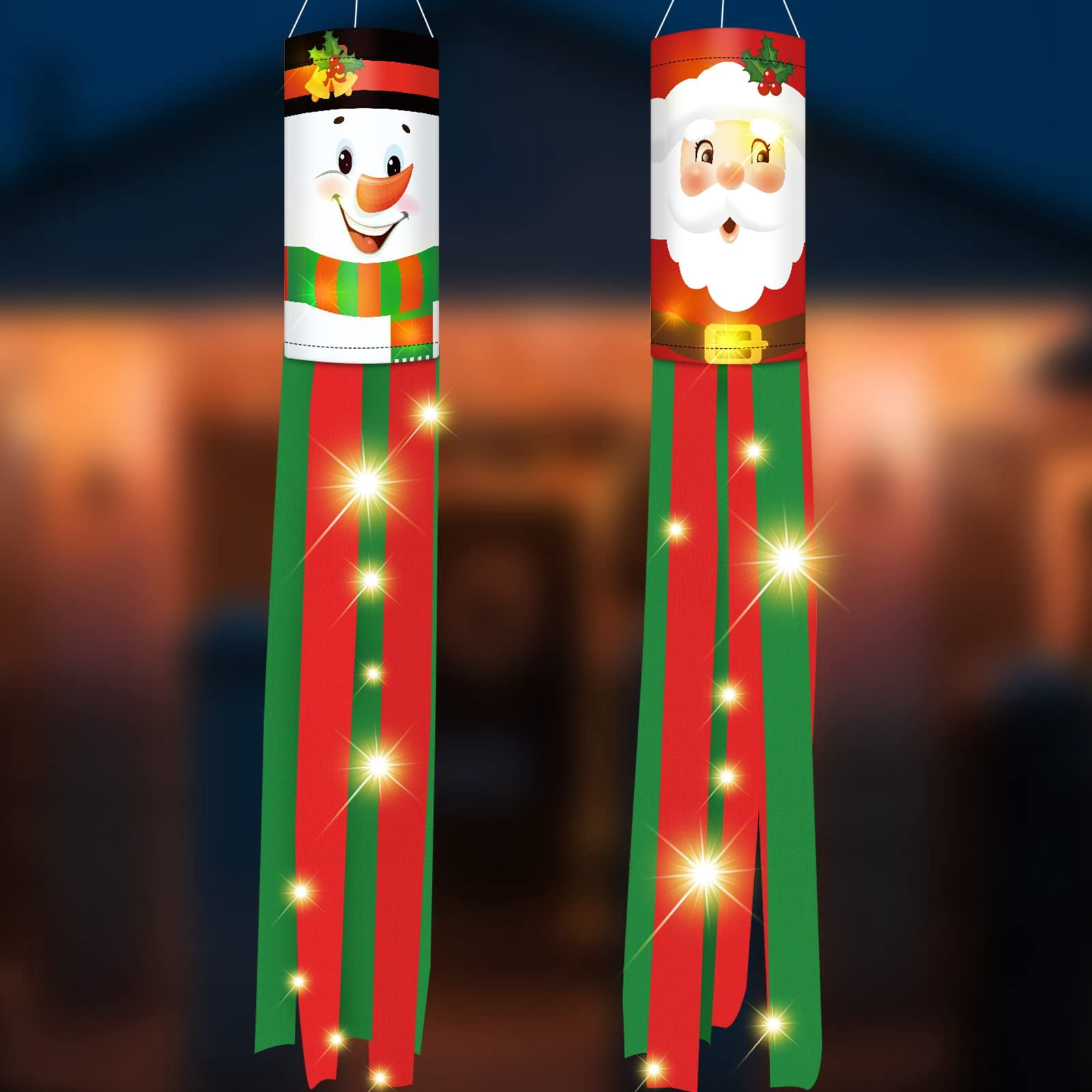 2 Pieces Christmas Windsock IFF17 Flags with LED Lights Winter Hanging ...