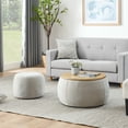 thumbnail image 1 of 2-Pieces Circular Storage Ottoman, Multifunctional Woven Rattan Ottoman Style with Wooden Lid,  for Living Rooms, Study Room, Bedroom, Light Gray, 1 of 9