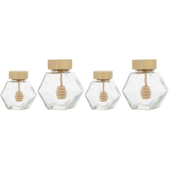 2 Pieces Clear Honey Jars Bear Bottles Blue with Dipper and Lid