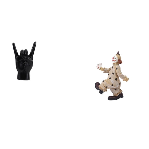 2 Pieces Clown Figurine Rock Gesture Statue Sculpture Resin Construction for Apartment Restaurant Display