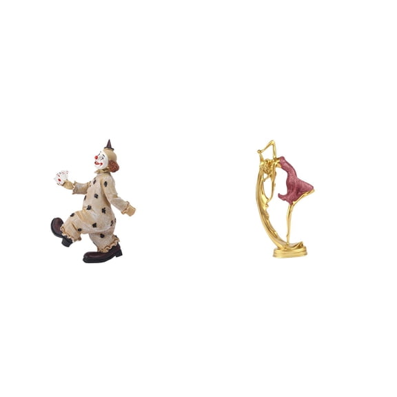 2 Pieces Clown Figurines Ballet Dancing Girl Statue Resin Material Tabletop Ornament for Home Office Decor