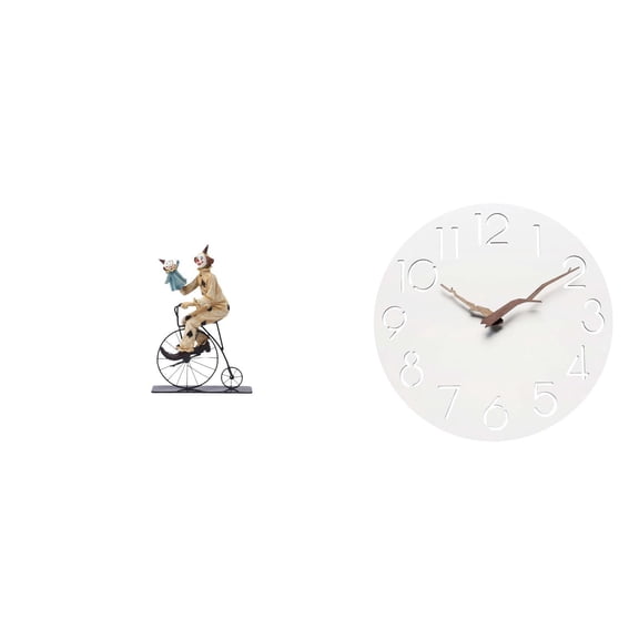 2 Pieces Clown Figurines Statue Sculpture Wall Clock Resin Fiberboard Silent Centerpiece for Home Office Decor
