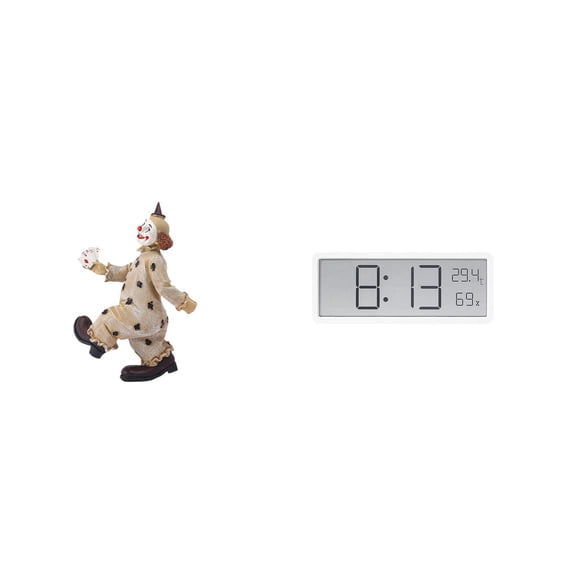 2 Pieces Clown Sculpture Figurine Digital Wall Clock Resin Material Multipurpose for Dining Room Living Room Desk