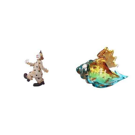 2 Pieces Clown Statue Animal Conch Handcrafted Glass Resin Ornament for Home Office Tabletop Display