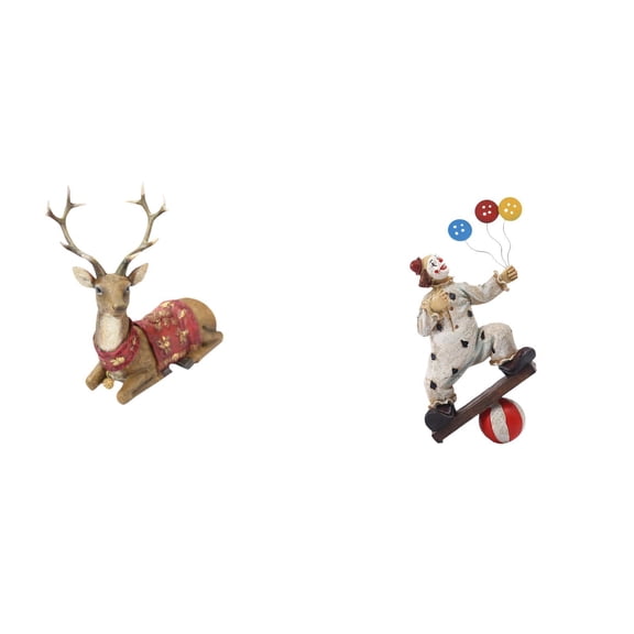 2 Pieces Clown Statue Sculpture Reindeer Figurines Resin Tabletop Ornament Creative Living Room Office Decor