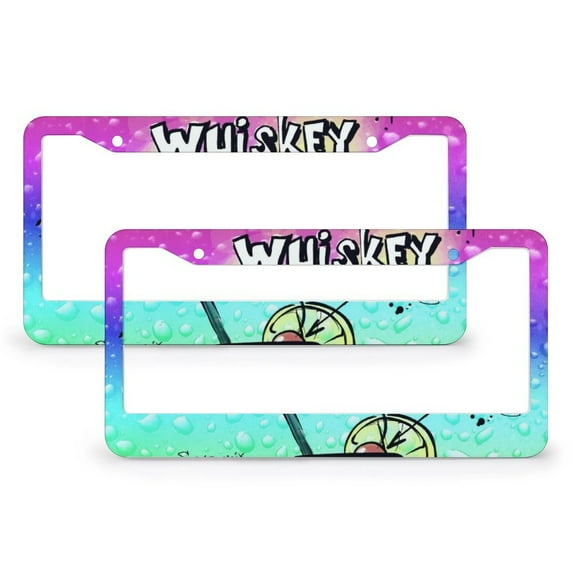 2 Pieces Cocktail License Plate Frame Vintage Cocktail Recipes Auto Decorative Frames Cars Protector Cover Holder Aluminum Metal 2 Round Holes Gift for Dad