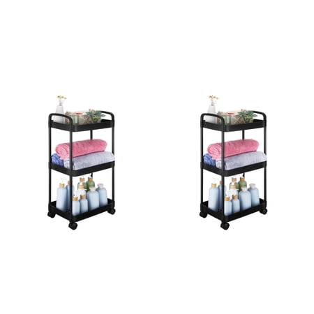 2 Pieces Collapsible Black Utility Cart Trolley Rack Shopping