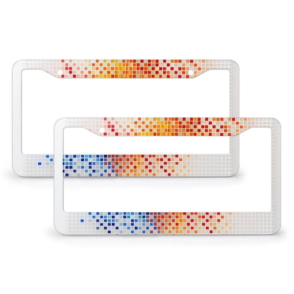 2 Pieces Colorful Square Abstract License Plate Cover Exotic Geometry License Plate Cover Frame Aluminum Metal 2 Round Holes for Girl Women Men Vehicles