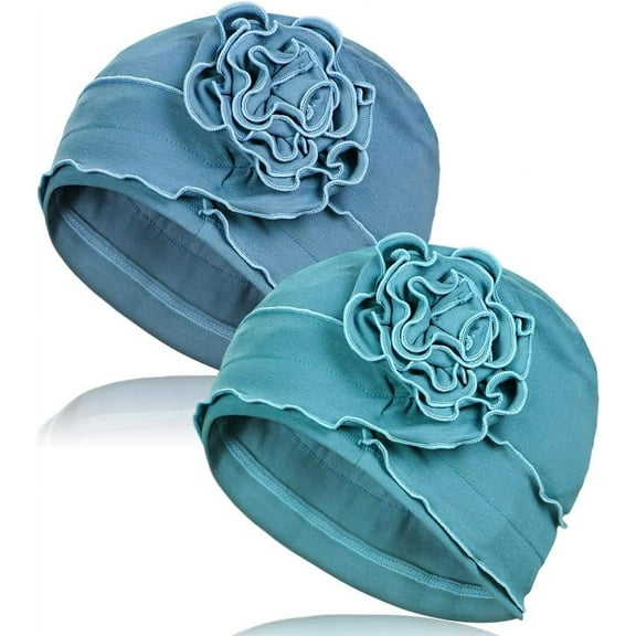 2 Pieces Cotton Chemo Turban Headwear, Soft Cancer Headwear Elastic Cancer Cap for Women with Hair Loss