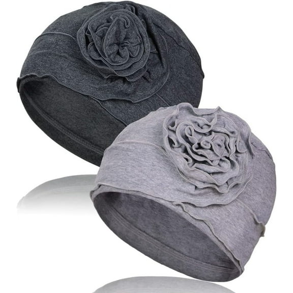 2 Pieces Cotton Chemo Turban Headwear, Soft Cancer Headwear Elastic Cancer Cap for Women with Hair Loss