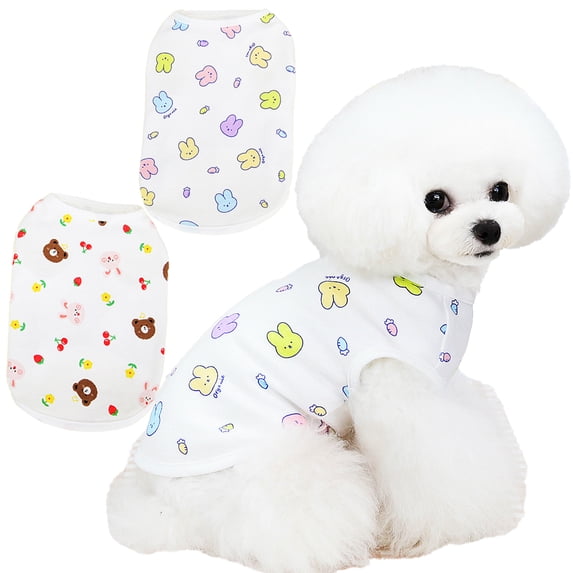 2 Pieces Cotton Summer Pet T-Shirts, Cats Dogs Tee Shirt, Sleeveless Vest Dog Apparel for Medium Small Dog - XL
