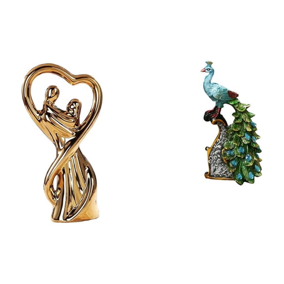 2 Pieces Couple Figurine Peacock Statue Home Sculpture Resin Craft Unique Tabletop Decor for Family Office Spaces