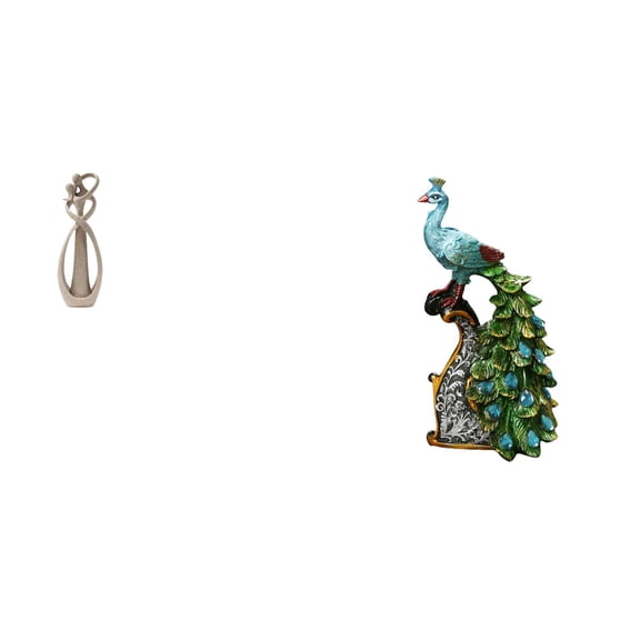 2 Pieces Couple Miniature Peacock Statue Desktop Figurine Resin Material for Bedroom Office Living Room Shelf Decor