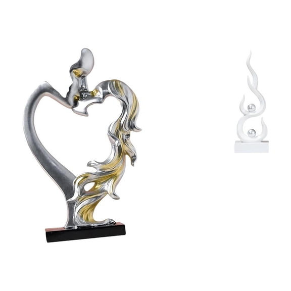 2 Pieces Couple Statue Abstract Fire Sculpture Resin Material for Bedroom Wedding Living Room Decoration