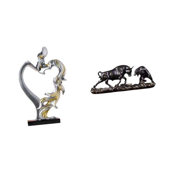 2 Pieces Couple Statue Bull Figurine Bear Ornament Resin Material for Bedroom Wedding Bookshelf Decoration