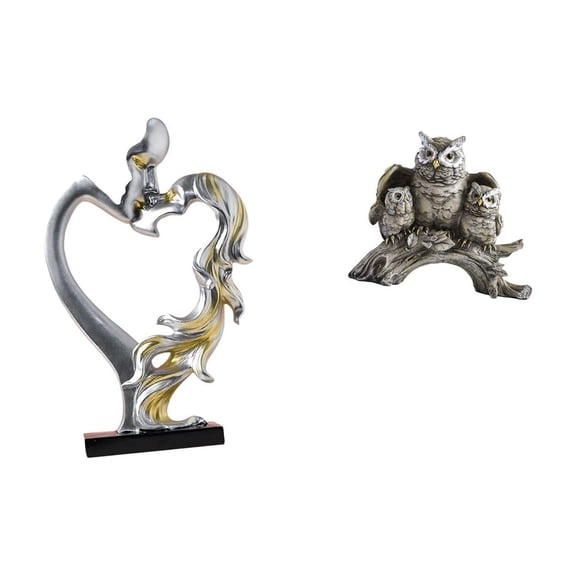 2 Pieces Couple Statue Owl Figurine Ornament Resin Material Perfect for Wedding Bedroom Home Decor Gift