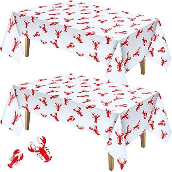 2 Pieces Crawfish Tablecloth Birthday Party Lobster Table Covers White and Red Crawfish Table Cloth for Party Decoration Supplies, 108 x 54 inches,White,red$$Electronics Accessories