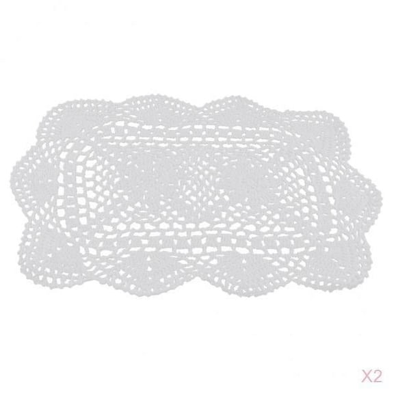 2 Pieces Crochet Cotton Lace Doily Table Placemats Doilies Mats, White, Rectangle, 25x35cm