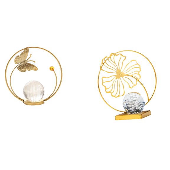 2 Pieces Crystal Ball Leaf Sculpture Iron Figurine Smooth Edge Artistic Desk Living Room Bedroom Decoration