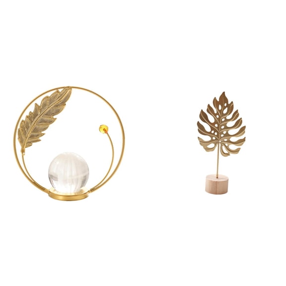 2 Pieces Crystal Ball Leaf Sculpture Metal Figurine Iron Material Home Living Room Bedroom Desk Decor