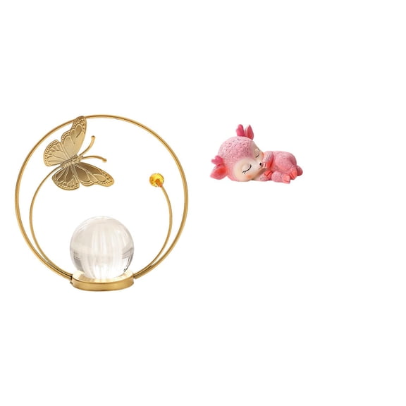 2 Pieces Crystal Ball Sculpture Deer Figurine Resin Material Indoor Tabletop Decor for Home Office Fireplace