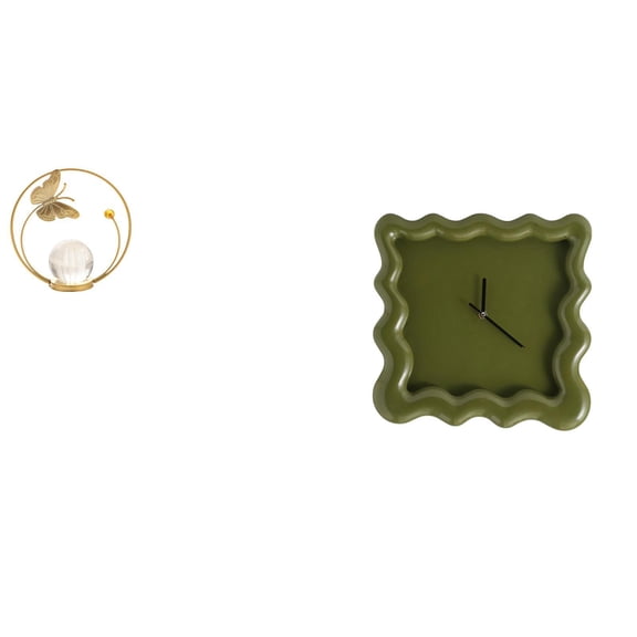 2 Pieces Crystal Ball Sculpture Metal Figurine Desk Ornament Silent Accurate Wall Clock for Living Room Office Bedroom